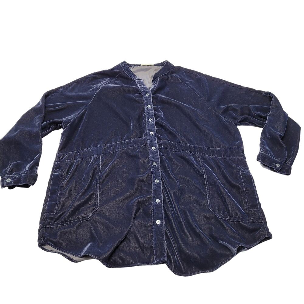 Natural Life blue velvet oversized button down long sleeve top boho large
